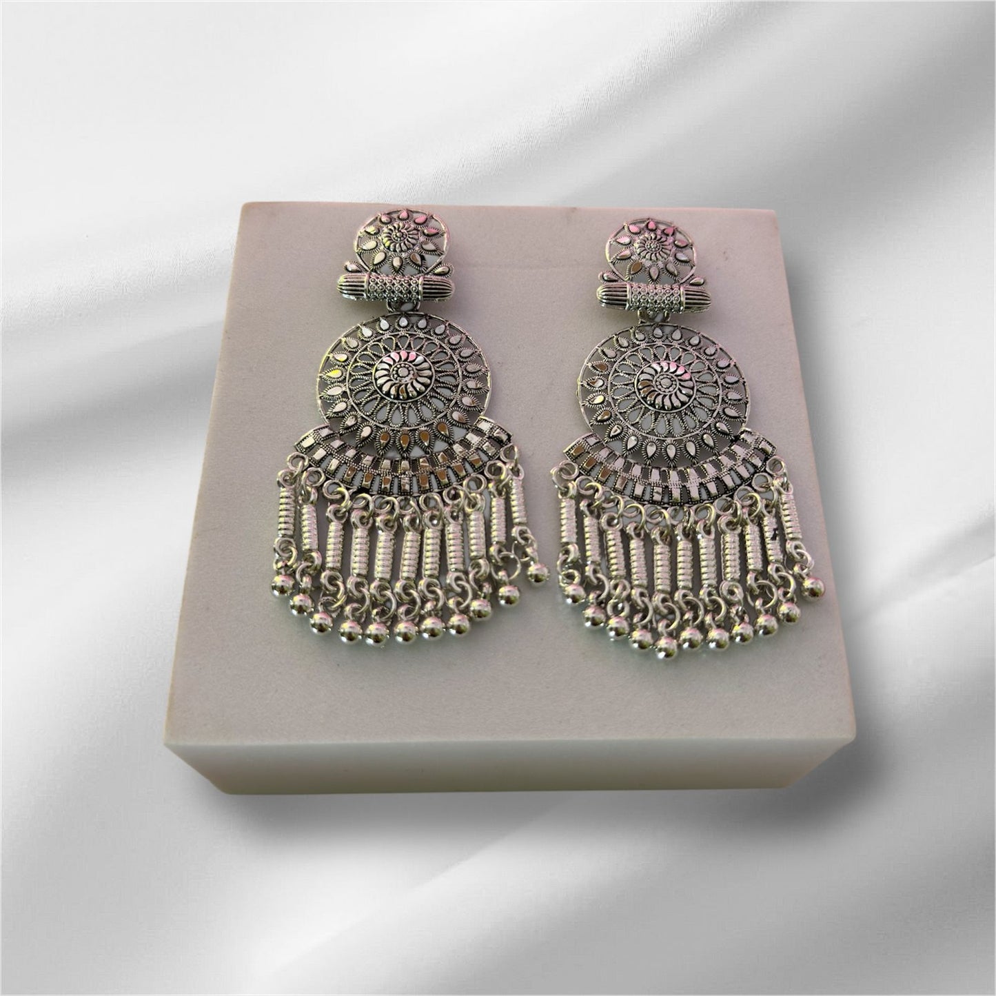 vrindaluxe Oxidised Jhumka Earrings for Women Silver Toned