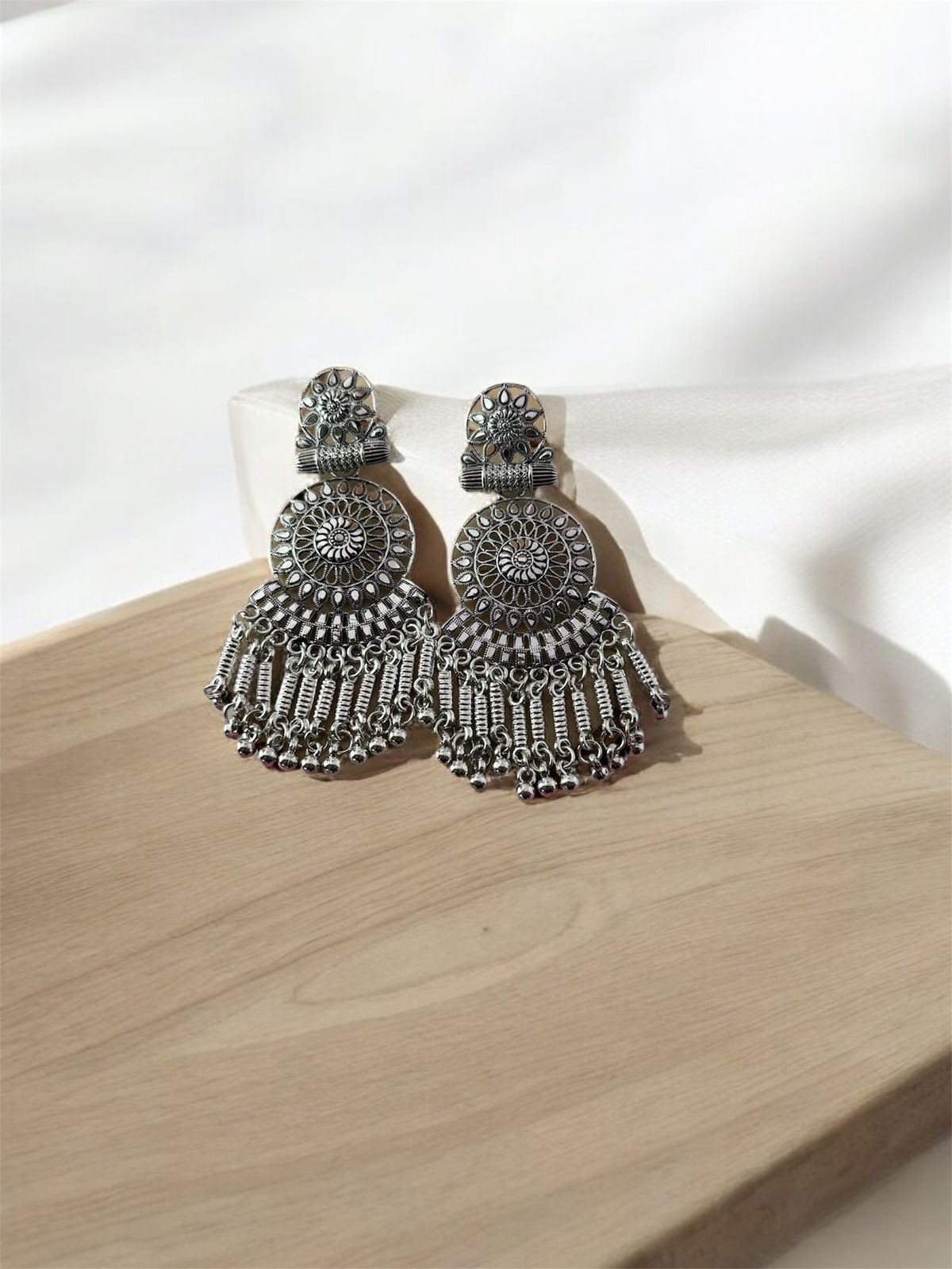 vrindaluxe Oxidised Jhumka Earrings for Women Silver Toned