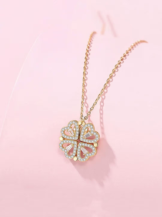 2 in 1 Magnetic Clover Heart Pendant Necklace