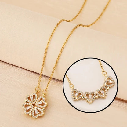 2 in 1 Magnetic Clover Heart Pendant Necklace