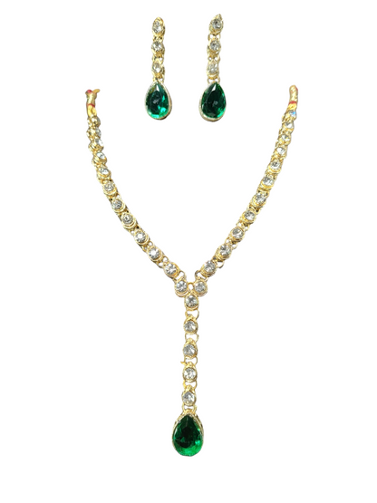 Panna Stone with American Diamond Finished Necklace with Earring