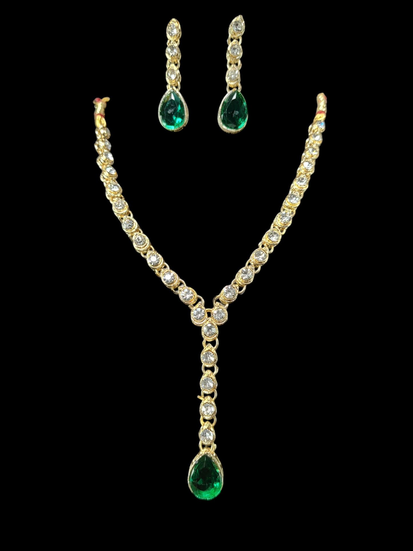 Panna Stone with American Diamond Finished Necklace with Earring