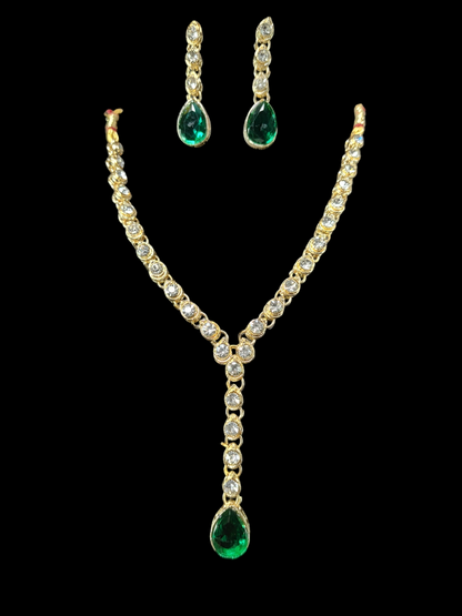 Panna Stone with American Diamond Finished Necklace with Earring