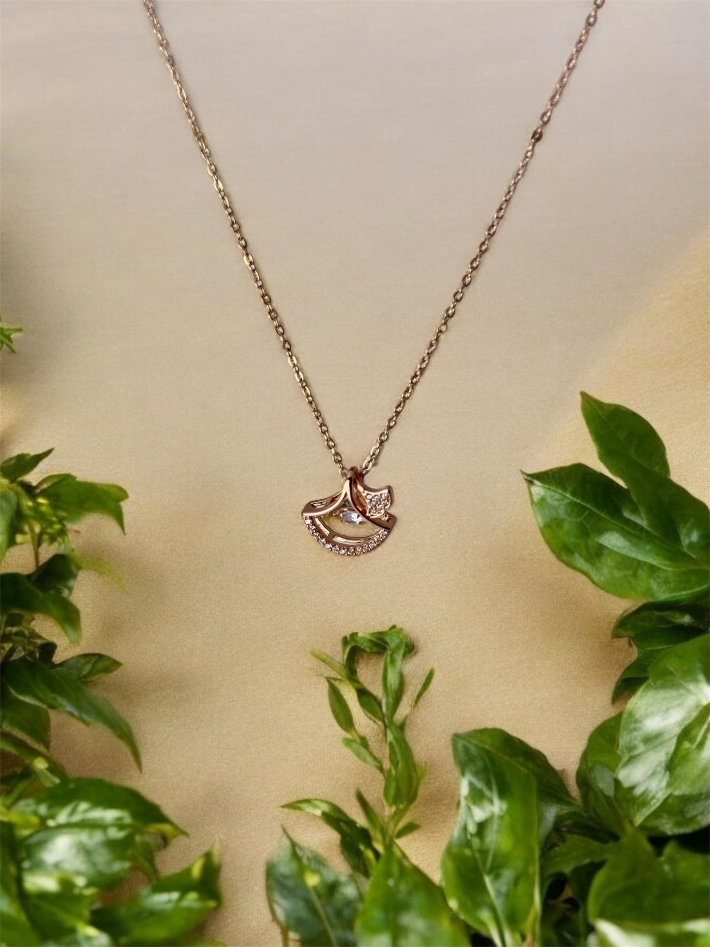 Leaf Shaped Rose Gold Platted Anti Tarnish Premium Necklace