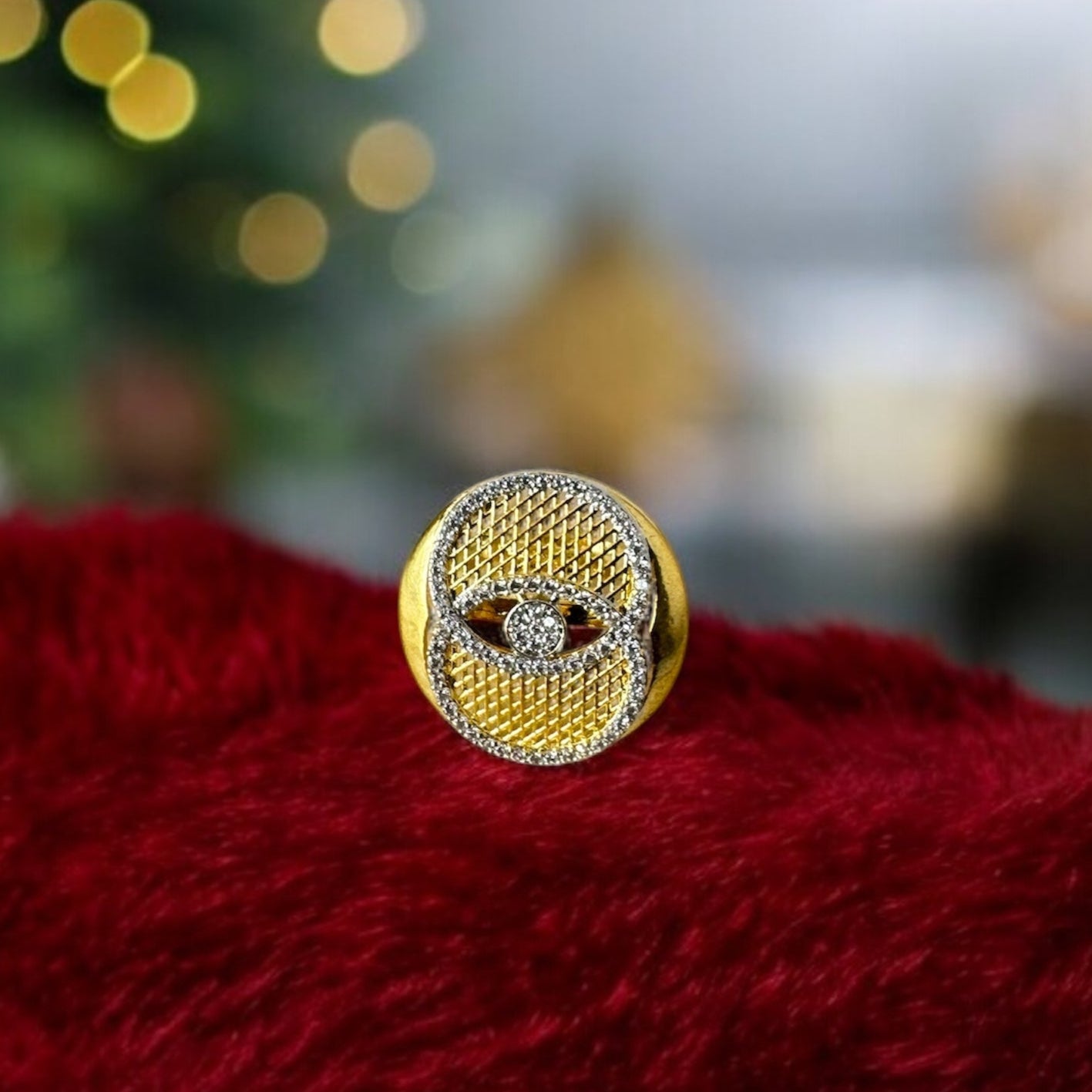 Premium CZ Gold Plated Maharani Style Adjustable Ring Studded with Cubic Zirconia