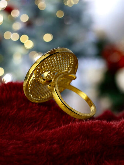 Premium CZ Gold Plated Maharani Style Adjustable Ring Studded with Cubic Zirconia