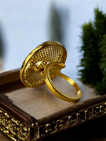 Premium CZ Gold Plated Maharani Style Adjustable Ring Studded with Cubic Zirconia