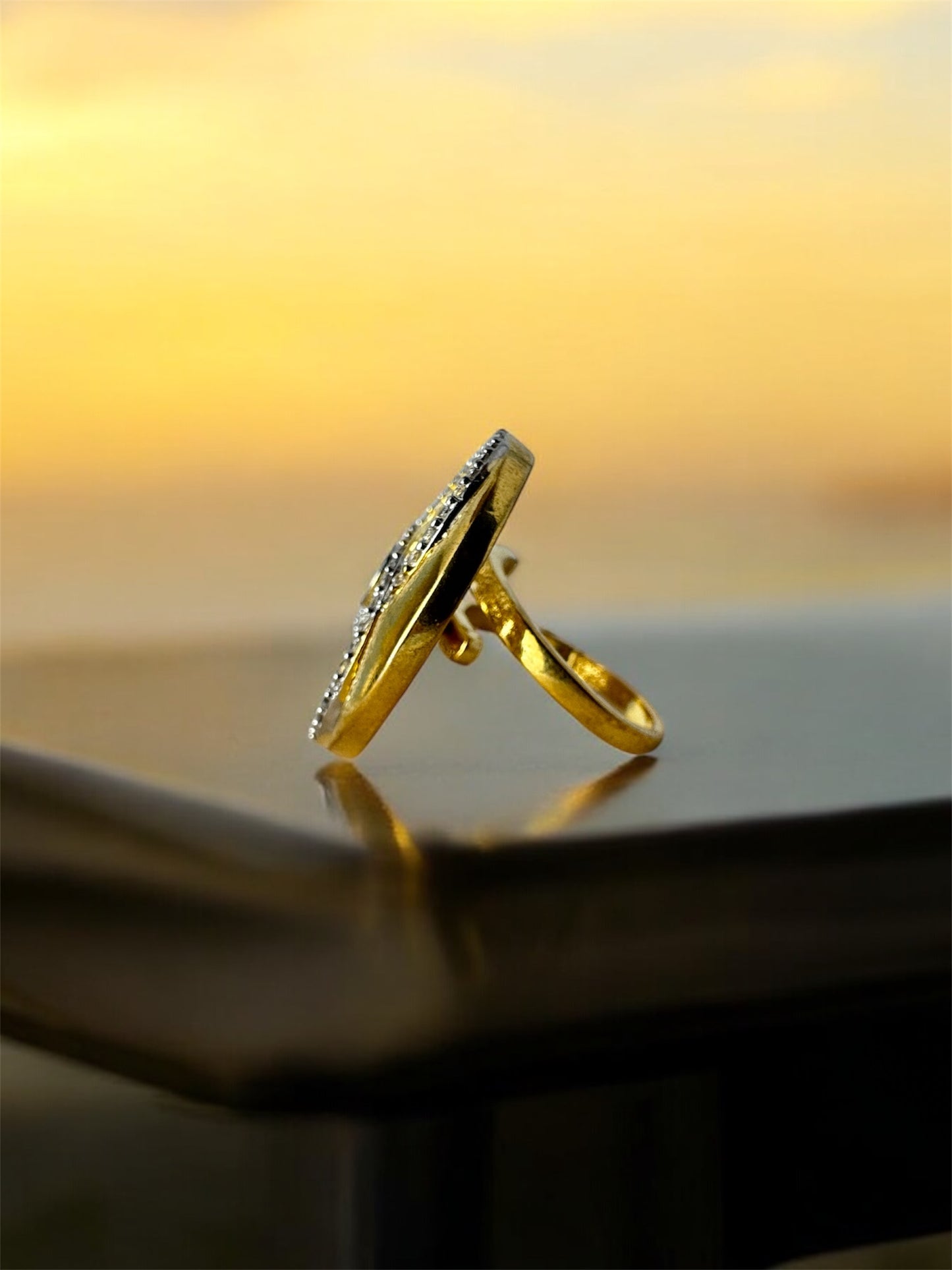 Premium CZ Gold Plated Maharani Style Adjustable Ring Studded with Cubic Zirconia