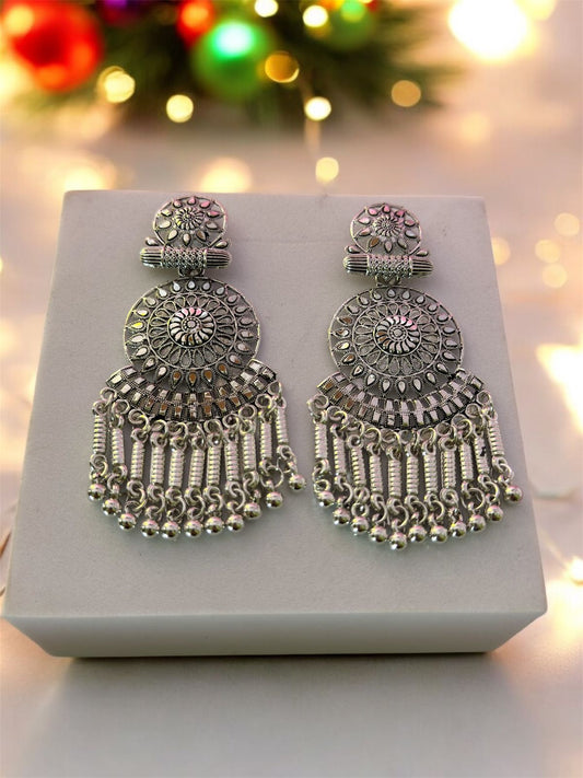 vrindaluxe Oxidised Jhumka Earrings for Women Silver Toned