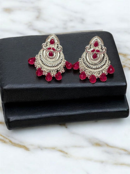 Vrindaluxe Rhodium Plated Pink Contemporary Chandbalis Earrings for Women