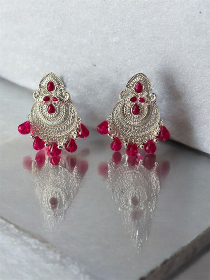 Vrindaluxe Rhodium Plated Pink Contemporary Chandbalis Earrings for Women