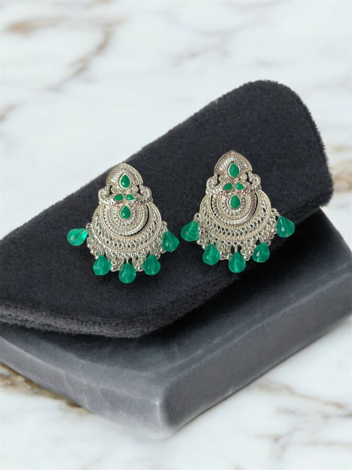 Vrindaluxe Rhodium Plated Contemporary Chandbalis Earrings for Women